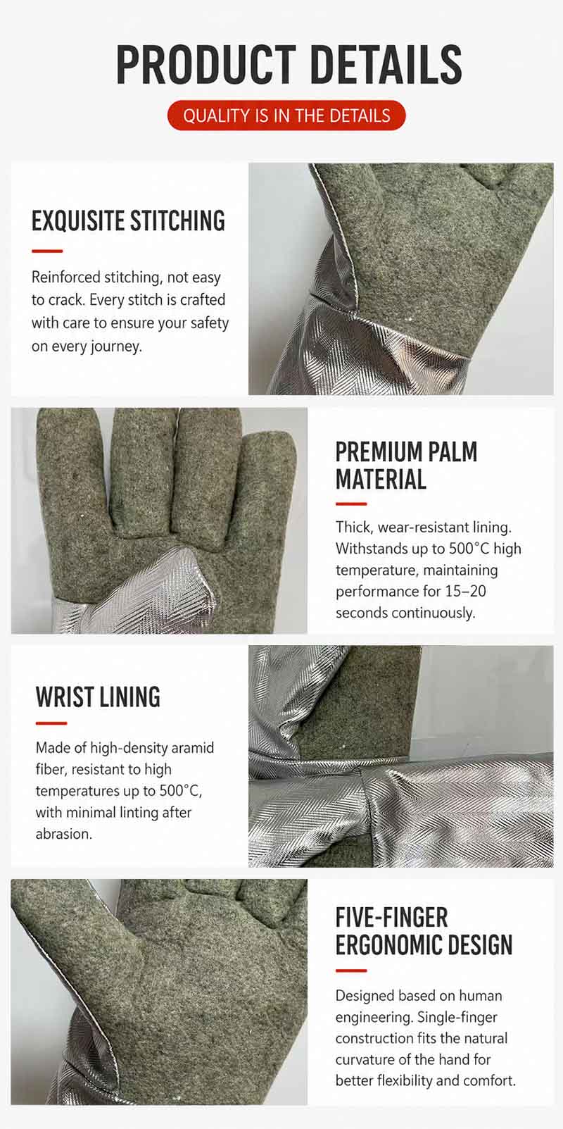 Aluminized Heat-Resistant Gloves detail